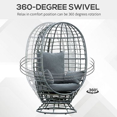 Round Pe Rattan Teardrop Lounge Chair W/ Cushion & Weathered Design