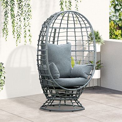 Round Pe Rattan Teardrop Lounge Chair W/ Cushion & Weathered Design