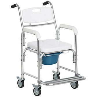 Homcom Shower Commode Wheelchair, Padded Seat, 330 Lbs., White