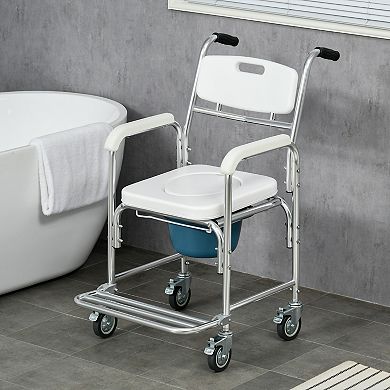 Homcom Shower Commode Wheelchair, Padded Seat, 330 Lbs., White