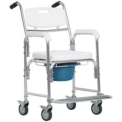 Homcom Shower Commode Wheelchair, Padded Seat, 330 Lbs., White
