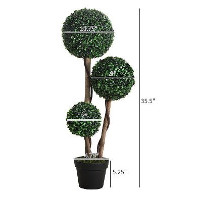 Homcom Artificial Tree Ball Boxwood Topiary For Indoor Outdoor, 35.5"