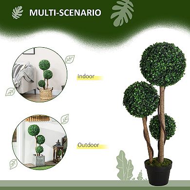 Homcom Artificial Tree Ball Boxwood Topiary For Indoor Outdoor, 35.5"