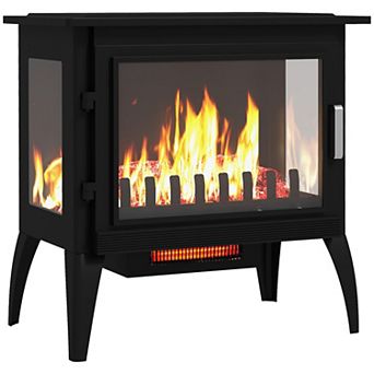 HOMCOM 24inch Electric Fireplace Stove with Realistic Flame, 1000W/1500W