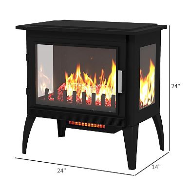 Homcom 24" Electric Fireplace Stove With Realistic Flame, 1000w/1500w