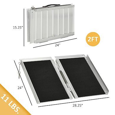 HOMCOM 2ft Aluminum Folding Wheelchair Ramp Adjustable Height