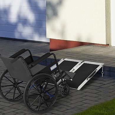 HOMCOM 2ft Aluminum Folding Wheelchair Ramp Adjustable Height