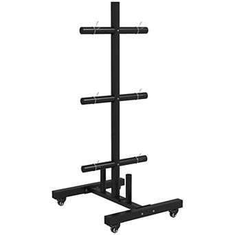 Olympic Weight Plate Rack With 4 Wheels And 6 Fasten Clamps