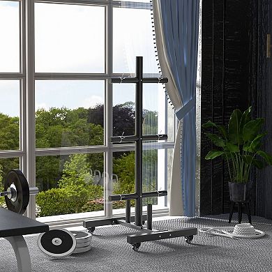 Olympic Weight Plate Rack With 4 Wheels And 6 Fasten Clamps
