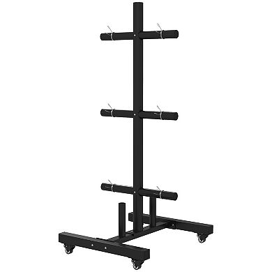 Olympic Weight Plate Rack With 4 Wheels And 6 Fasten Clamps