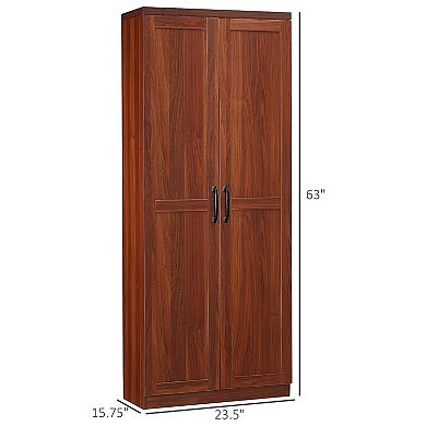 63" Rustic 2-door Kitchen Freestanding Storage Cabinet Pantry Shelves, Brown