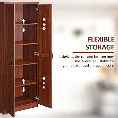 63" Rustic 2-door Kitchen Freestanding Storage Cabinet Pantry Shelves, Brown
