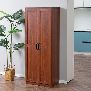 63" Rustic 2-door Kitchen Freestanding Storage Cabinet Pantry Shelves, Brown