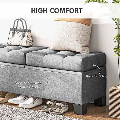 Homcom Storage End Of Bed Bench, Upholstered Bench With Steel Frame, Gray