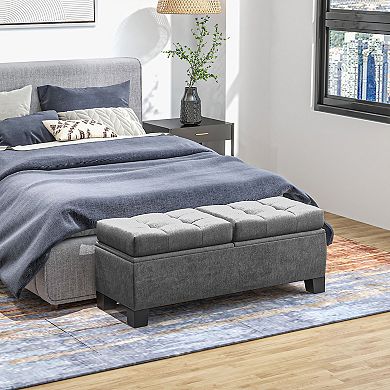 Homcom Storage End Of Bed Bench, Upholstered Bench With Steel Frame, Gray