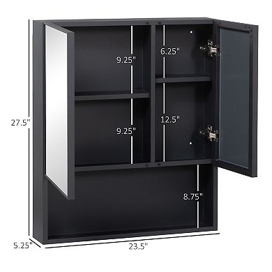 Kleankin Wall-mounted Medicine Cabinet With Mirror, Bathroom Cabinet Black