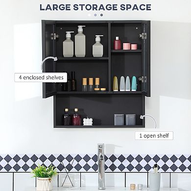 Kleankin Wall-mounted Medicine Cabinet With Mirror, Bathroom Cabinet Black