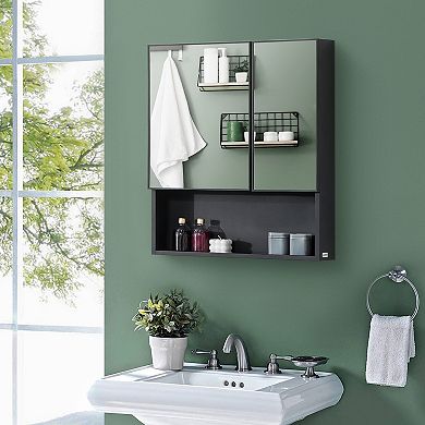 Kleankin Wall-mounted Medicine Cabinet With Mirror, Bathroom Cabinet Black