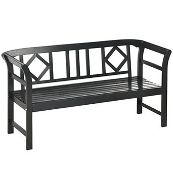 Outsunny Wooden Bench For Three People Seat, Outdoor Bench, Black