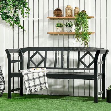 Outsunny Wooden Bench For Three People Seat, Outdoor Bench, Black