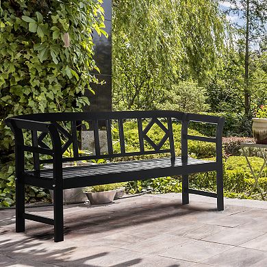 Outsunny Wooden Bench For Three People Seat, Outdoor Bench, Black