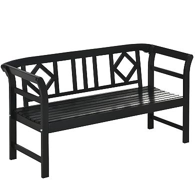 Outsunny Wooden Bench For Three People Seat, Outdoor Bench, Black