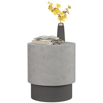 Homcom Concrete Finish Accent Table, Round Side Table