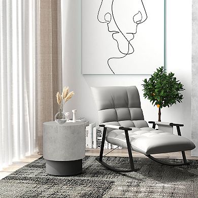 Homcom Concrete Finish Accent Table, Round Side Table