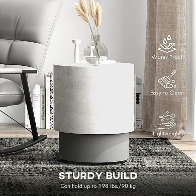Homcom Concrete Finish Accent Table, Round Side Table