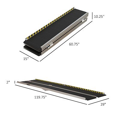 Homcom Wheelchair Ramp 10ft Folding Aluminum Ramp With Non-slip Surface