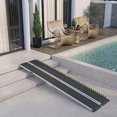 Homcom Wheelchair Ramp 10ft Folding Aluminum Ramp With Non-slip Surface