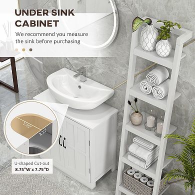 Bathroom Sink Cabinet, Pedestal Sink Cabinet With Adjustable Shelf, White
