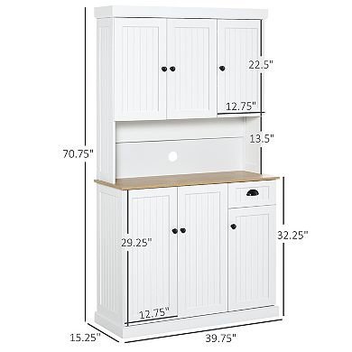 71" Modern Freestanding Kitchen Pantry Cabinet With Adjustable Shelves & Drawer