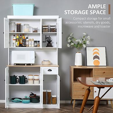 71" Modern Freestanding Kitchen Pantry Cabinet With Adjustable Shelves & Drawer