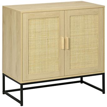 Homcom Accent Cabinet Buffet Cabinet With Rattan Doors Adjustable Shelf
