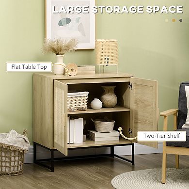 Homcom Accent Cabinet Buffet Cabinet With Rattan Doors Adjustable Shelf