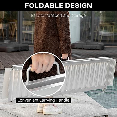 Aluminum And Pvc Lightweight Mobility Ramp With Single-fold Function & Handle 5ft. long