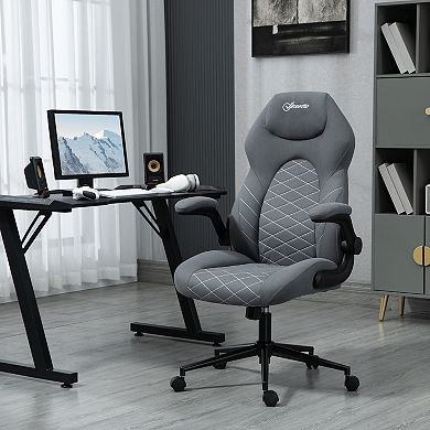 Vinsetto High Back Home Office Chair W/ Flip Up Armrest Swivel Wheels Dark Gray