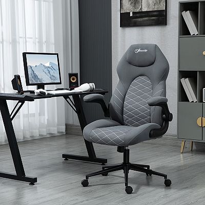 Vinsetto Mesh Office Chair With Lumbar Support | Swivel Task Desk Chair With Flip-Up Arms | Adjustable Height, Grey/Black