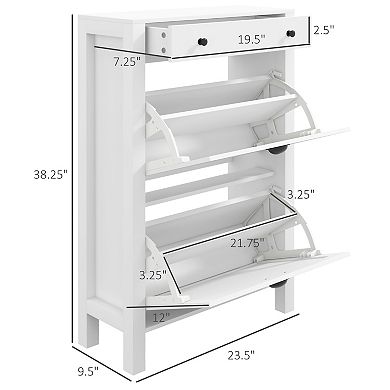 Homcom Shoe Storage Cabinet With 2 Flip Drawers For 8 Pairs Of Shoes