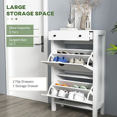 Homcom Shoe Storage Cabinet With 2 Flip Drawers For 8 Pairs Of Shoes