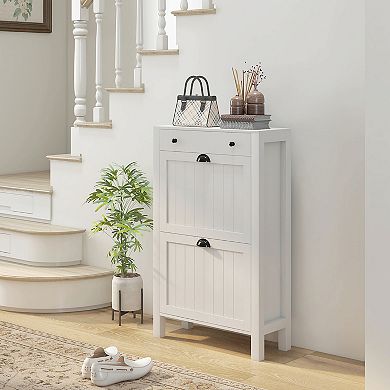 Homcom Shoe Storage Cabinet With 2 Flip Drawers For 8 Pairs Of Shoes