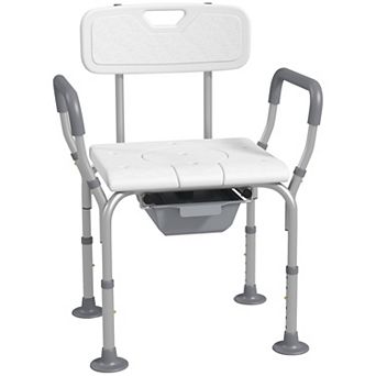 3-in-1 Shower Chair With Back And Arms Height Adjustable Bedside Commode White