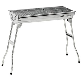 Fordable Bbq Charcoal Grill Stainless Steel Backyard Cooker Silver Party
