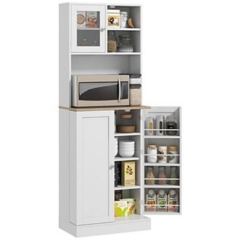 HOMCOM 66.5inch Kitchen Pantry Storage Cabinet with Microwave Stand