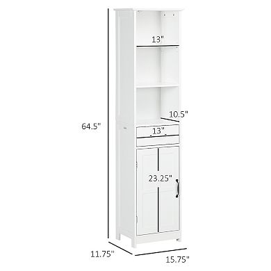 Kleankin Bathroom Storage Cabinet Linen Tower With 3 Open Shelves White