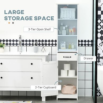 Kleankin Bathroom Storage Cabinet Linen Tower With 3 Open Shelves White