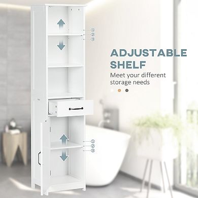 Kleankin Bathroom Storage Cabinet Linen Tower With 3 Open Shelves White