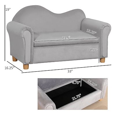Foam And Velvet Kids Sofa With Inner Storage, Kids Couch With Soft Arms, Pink