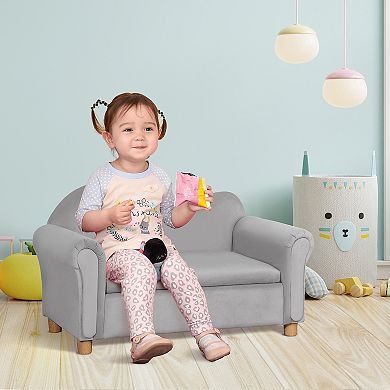 Foam And Velvet Kids Sofa With Inner Storage, Kids Couch With Soft Arms, Pink